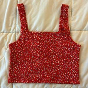 AE Cropped Floral Red Square Neck Tank